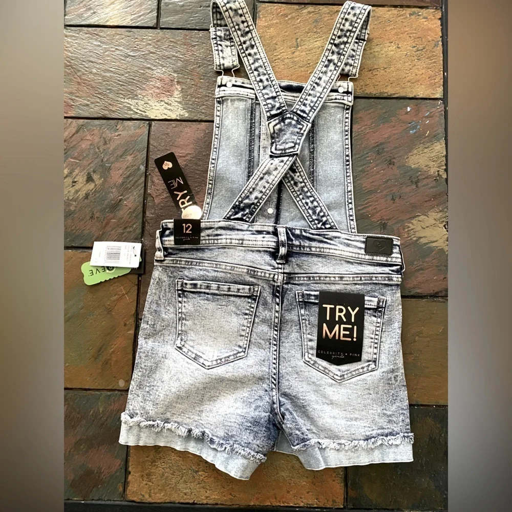 Celebrity Pink Girls Kaliko Rolled-Cuff Jeans Denim Short Overall Jumpsuit Sz 12